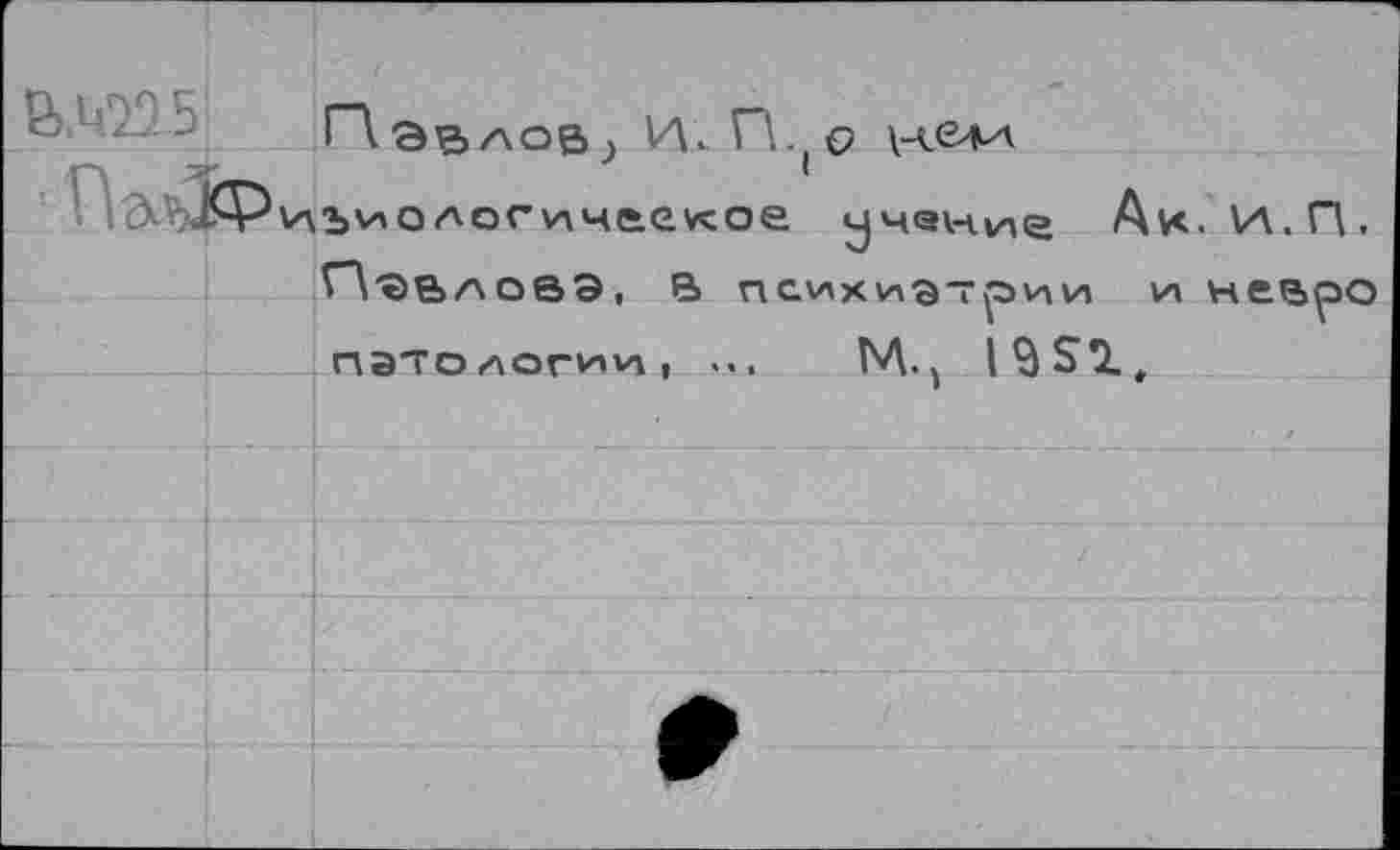 ﻿&Ч215
*! ДъЗО-^ъиологичеекое учвкние Ан. И.П.
ГЛ'ЭВАоаэ, в психиатрии невро патологии, ...	М.>